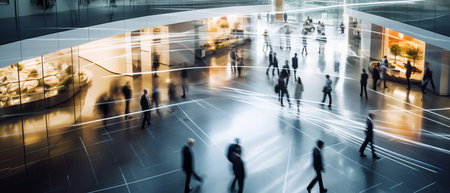 blurred abstract image of people in the lobby of a modern business centerの素材
