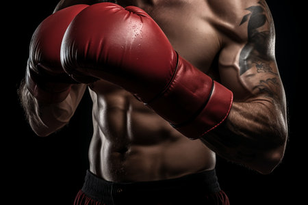 professional boxer in fighting glovesの素材