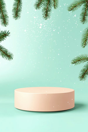 Christmas podium for products showcase, promotional sale, in beige colorの写真素材