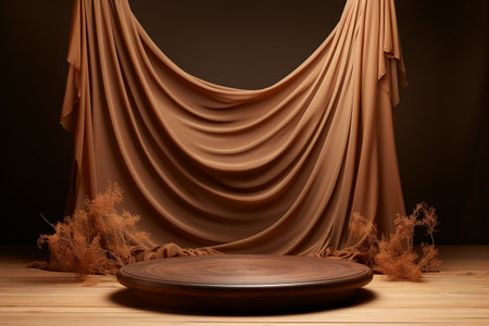 brown podium for cosmetic product presentation with elegant clothの素材