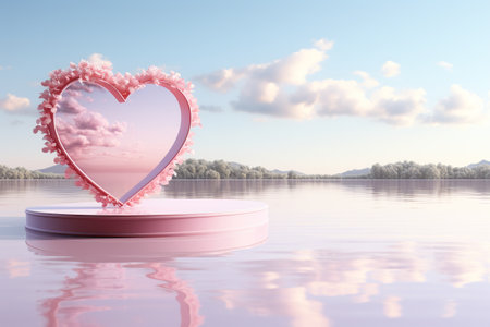 Pedestal or stand podium with hearth. Valentine day minimal scene for product display presentation.の素材