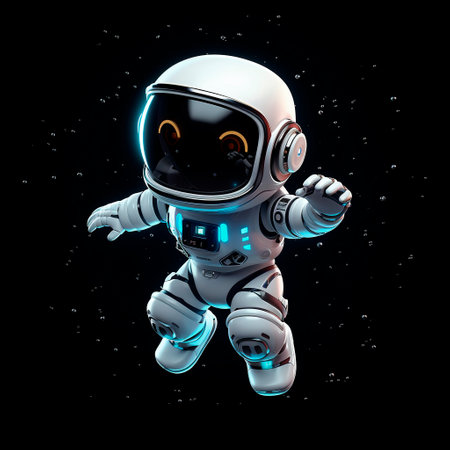 white robotic astronaut in outer spaceの素材