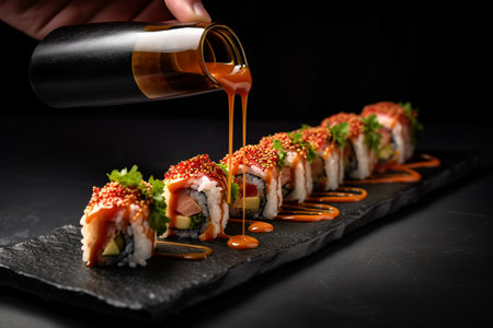 Fresh and delicious sushi with tamari sause. Generative aiの素材