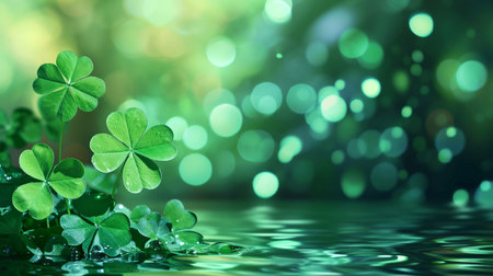 Four leaf clover growing in green grassの素材