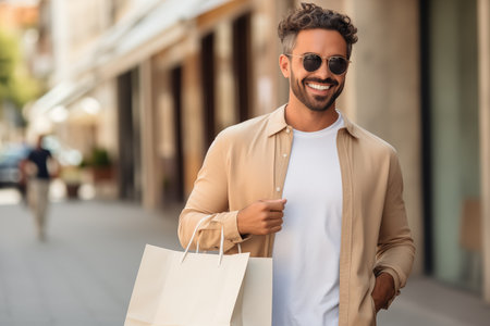 handsome man with shopping bagの素材