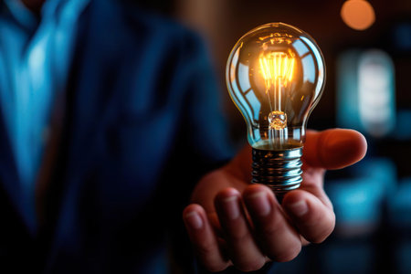 Creative thinking ideas, presenting light bulb concept.の素材