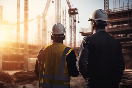Civil Engineer on abstract construction backgroundsの素材