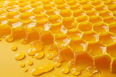 Fragment of honeycomb with full cells in bright sunlight.の素材