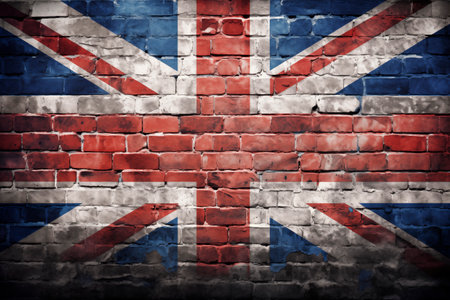 United Kingdom (UK) flag painted on a brick wall.の素材