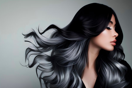 Beautiful woman with hair is died in ombre stileの素材