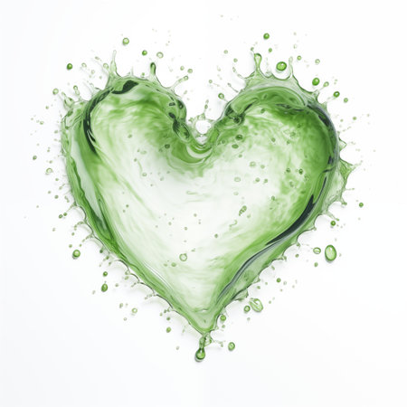 green liquid splash in the shape of heartの素材