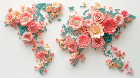 world map in colorful flowersの素材