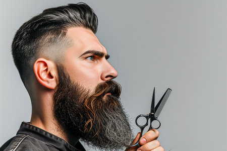 Brutal bearded man with scissorsの素材