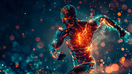 silhouette of running burning athleteの素材