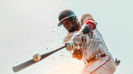 Baseball player on light background in action.の素材