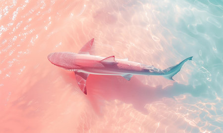 Large shark in lagoon, top viewの素材