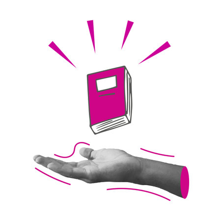 Trendy Illustration Collage with Hand, bright Book, School Icons, Modern font. Modern Banner design...