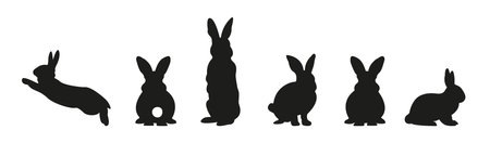 Easter Bunny Silhouette Set Isolated On White Background. Collection Of Different Rabbits For Poster Design, Banners, Advertisement, Marketing, Social Media, Web. Happy Easter.のイラスト素材