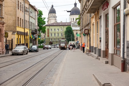 Walking street in the old town Lviv in Ukraineのeditorial素材