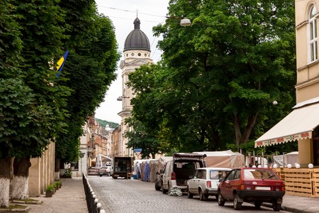 Walking street in the old town Lviv in Ukraineのeditorial素材