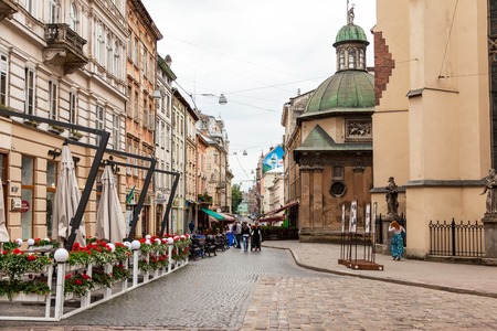 Walking street in the old town Lviv in Ukraineのeditorial素材