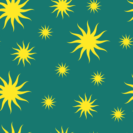 Seamless Pattern with Shiny Bright Yellow Sun on Blue Backgroundのイラスト素材