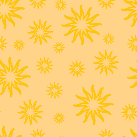Seamless Pattern with Shiny Bright Yellow Sun on Light Backgroundのイラスト素材
