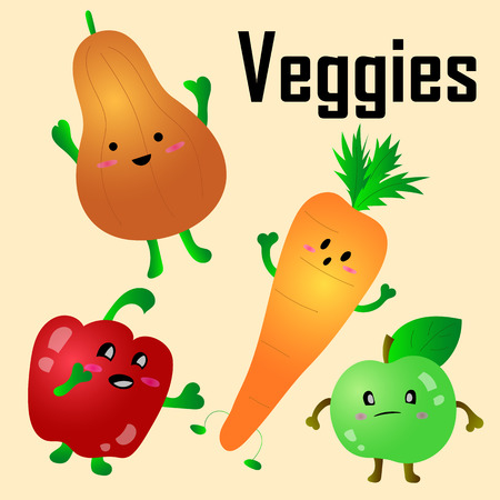 Cartoon Vector Illustration of Funny Vegetables Foodのイラスト素材