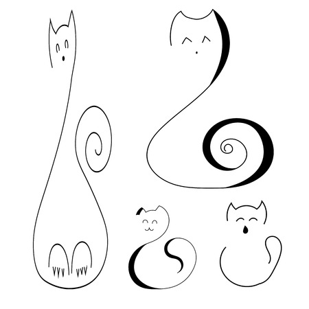 Vector set of funny cartoon cats with spots and stripesのイラスト素材