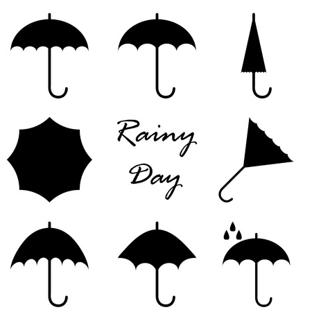 Set of different umbrella icons black and whiteのイラスト素材