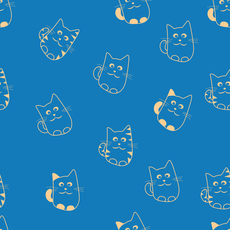 Cute little cartoon drawn cats seamless pattermのイラスト素材