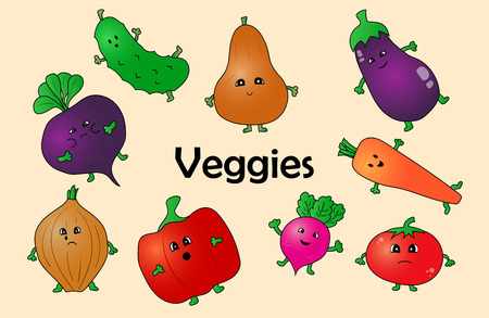 Cartoon Vector Illustration of Funny Vegetables Foodのイラスト素材