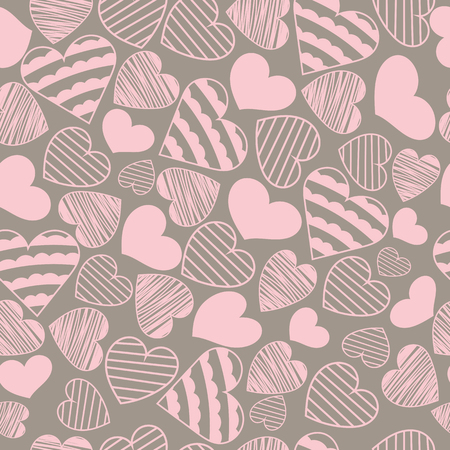 Vector pattern with hand drawn heartsのイラスト素材
