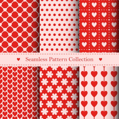 Collection of seamless geometrical patterns with hearts and linesのイラスト素材
