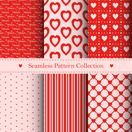 Collection of seamless geometrical patterns with hearts and linesのイラスト素材