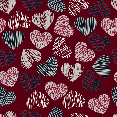 seamless pattern with hand drawn hearts and hatchingのイラスト素材