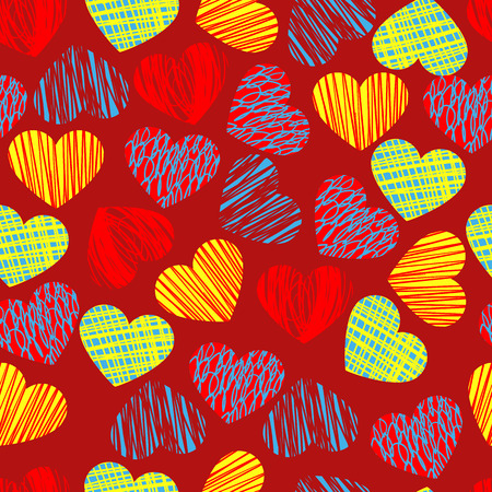 seamless pattern with hand drawn hearts and hatchingのイラスト素材