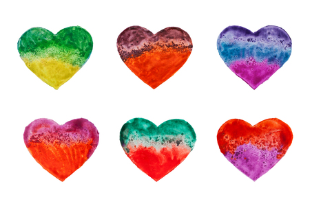 Collection of hand drawn watercolor hearts, raster illustrationの写真素材