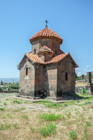 Beautiful small ancient armenian monastery on the hill, Ashtarakの写真素材