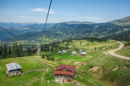 Cableway and cable car in mountains, Adjara, Georgiaの写真素材
