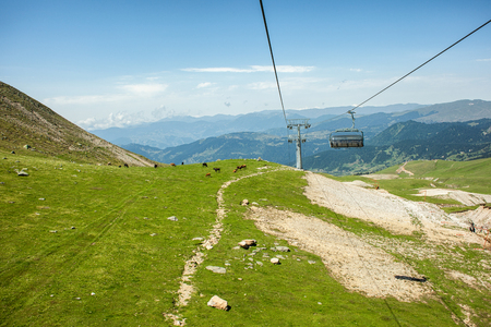 Cableway and cable car in mountains, Adjara, Georgiaの写真素材