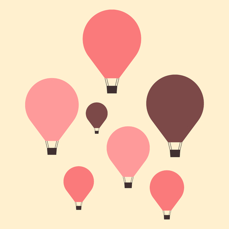 Set of colorful hot air balloon icon, minimal flat style. Vector illustrationのイラスト素材