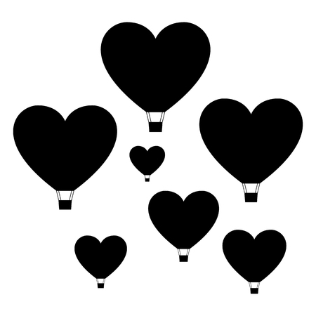 Set of heart shaped air balloon icon, minimal flat style. Vector illustrationのイラスト素材