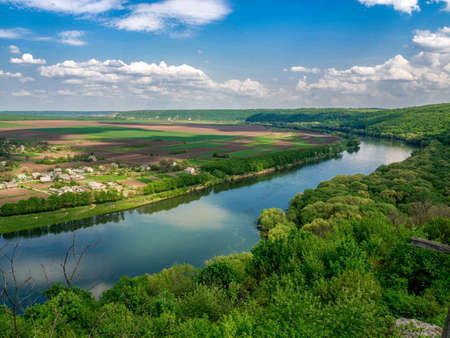 Sunny view on panorama of the Dniester River. Ukraineの写真素材