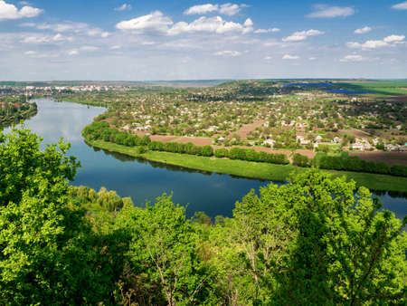 Sunny view on panorama of the Dniester River. Ukraineの写真素材