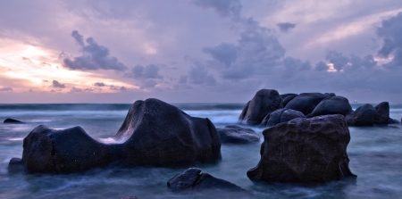 Beautiful seascape with blue sky and cloudsの写真素材
