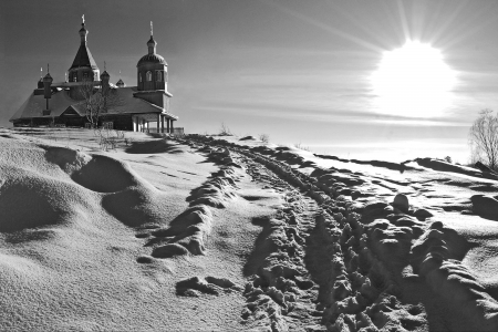 church on hill at the sunsetの写真素材