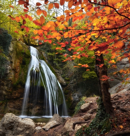 Waterfall in the autumn in the Crimeaの写真素材