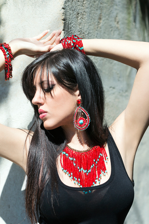 Fashion model glamour style accessory portrait summer moodの写真素材