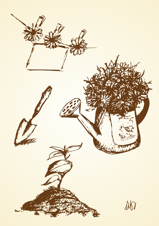 Hand drawn of gardening objectのイラスト素材
